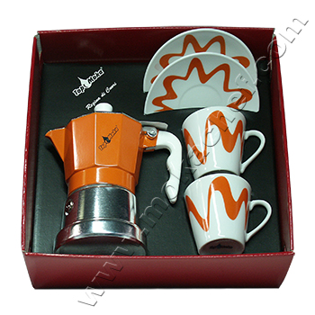 Confezione caffettiera Top Moka Top 2 tazze arancione