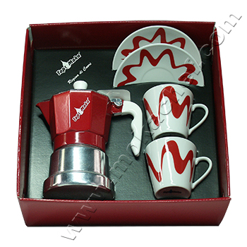 Confezione caffettiera Top Moka Top 2 tazze rossa