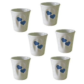 Set 6 bicchieri sformati Cuori azzurri